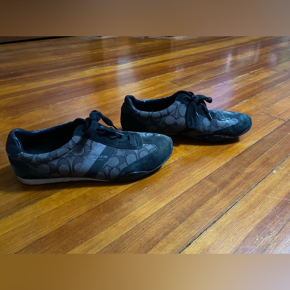 Coach Womens Kelson Signature Sneakers Tennis Canvas Shoes Womens 9 Black Casual